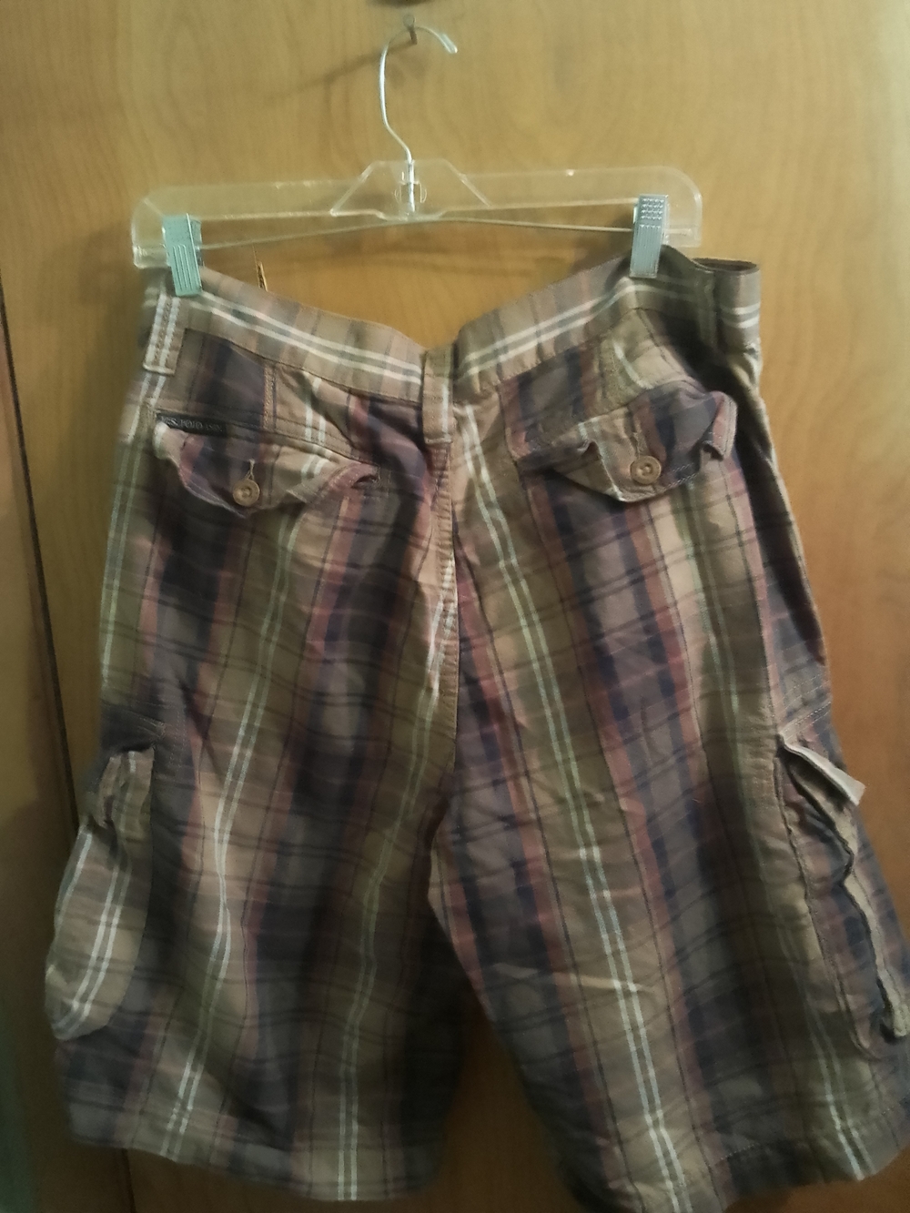 U.S. Polo Assn. Brown and Navy Plaid Cargo Shorts Size 34 W